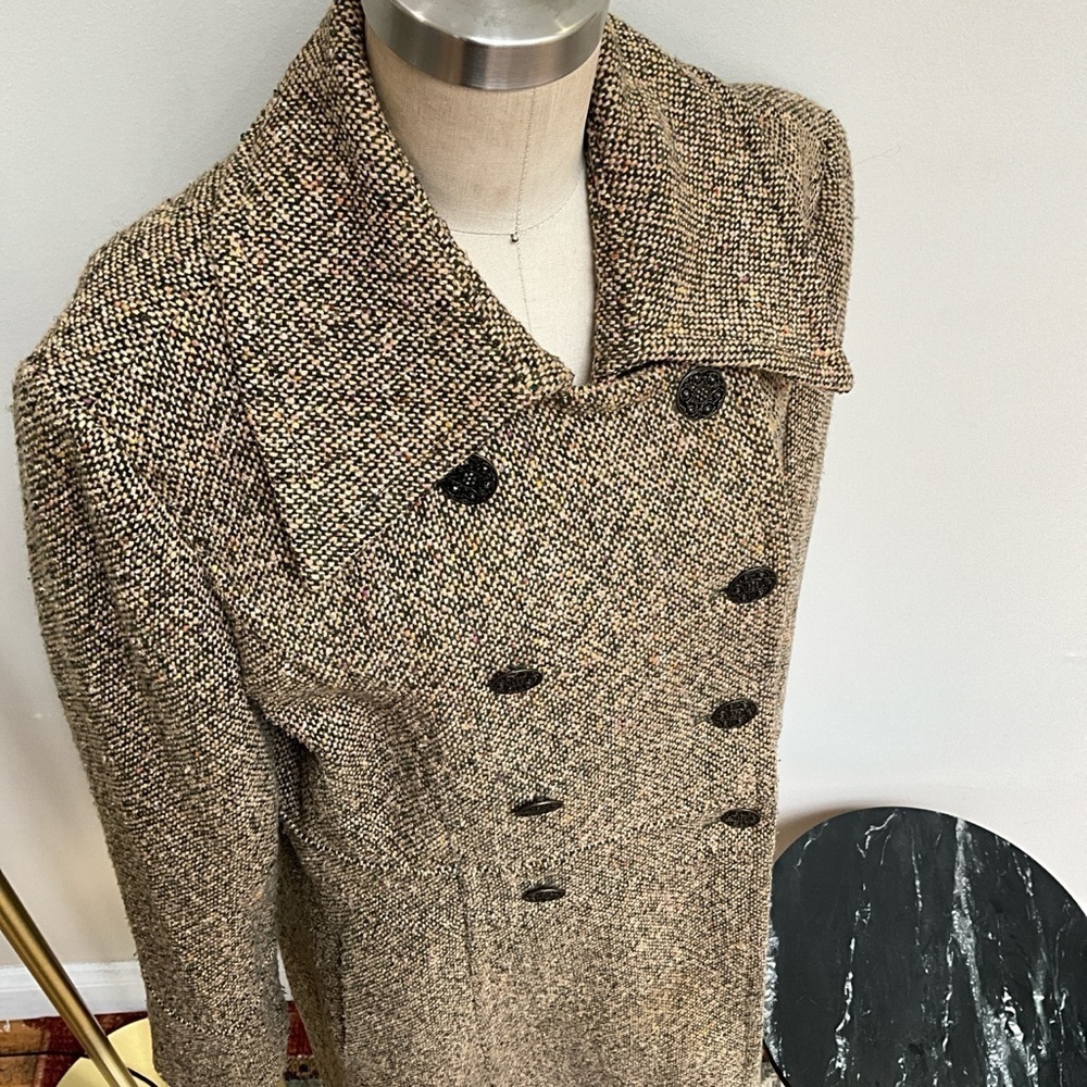 90s Guess tweed tan and brown double breasted coat - Picture 7 of 13